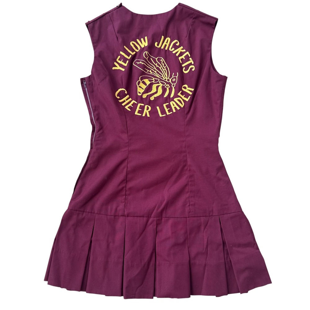 Vintage 1960s Yellow Jackets Cheerleader Uniform Dress Maroon Gold Large pleated